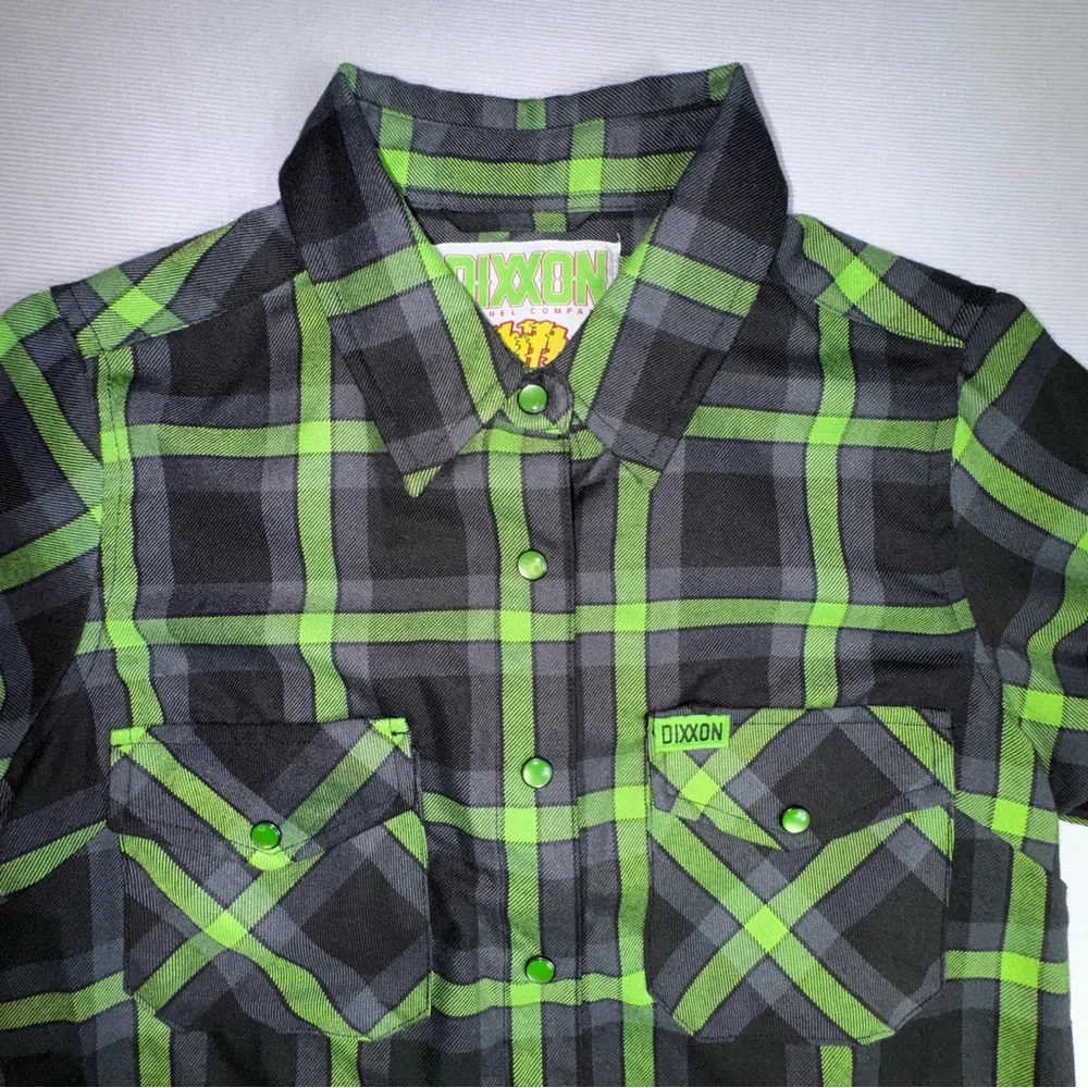 Dixxon Flannel Co Plaid Shirt Women Small Green Black Pearl Snap The Shifter - Picture 2 of 13